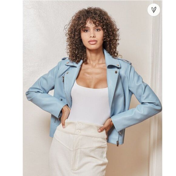 Lulus Jackets & Blazers - LULU'S cropped biker jacket Out for the Night Blue Vegan Leather Moto Jacket NWT